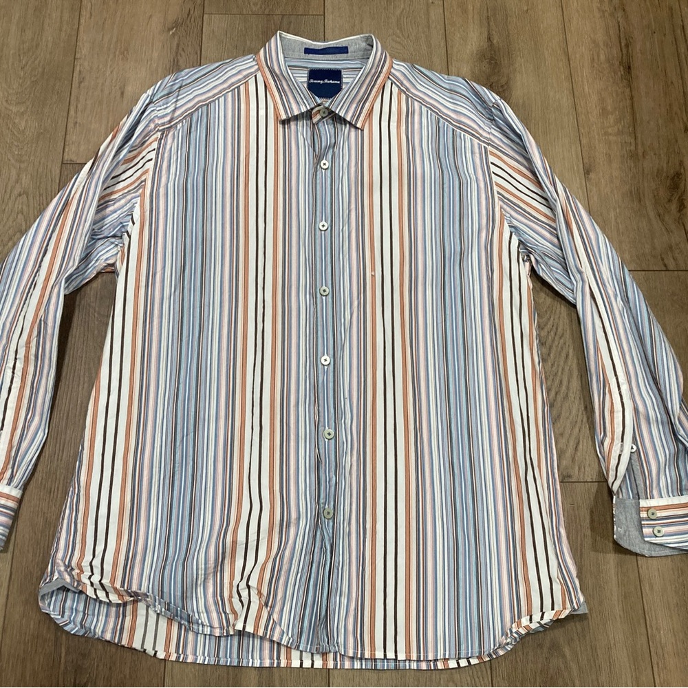 Tommy Bahama Striped Shirt Marlin Logo Side Seam-XL